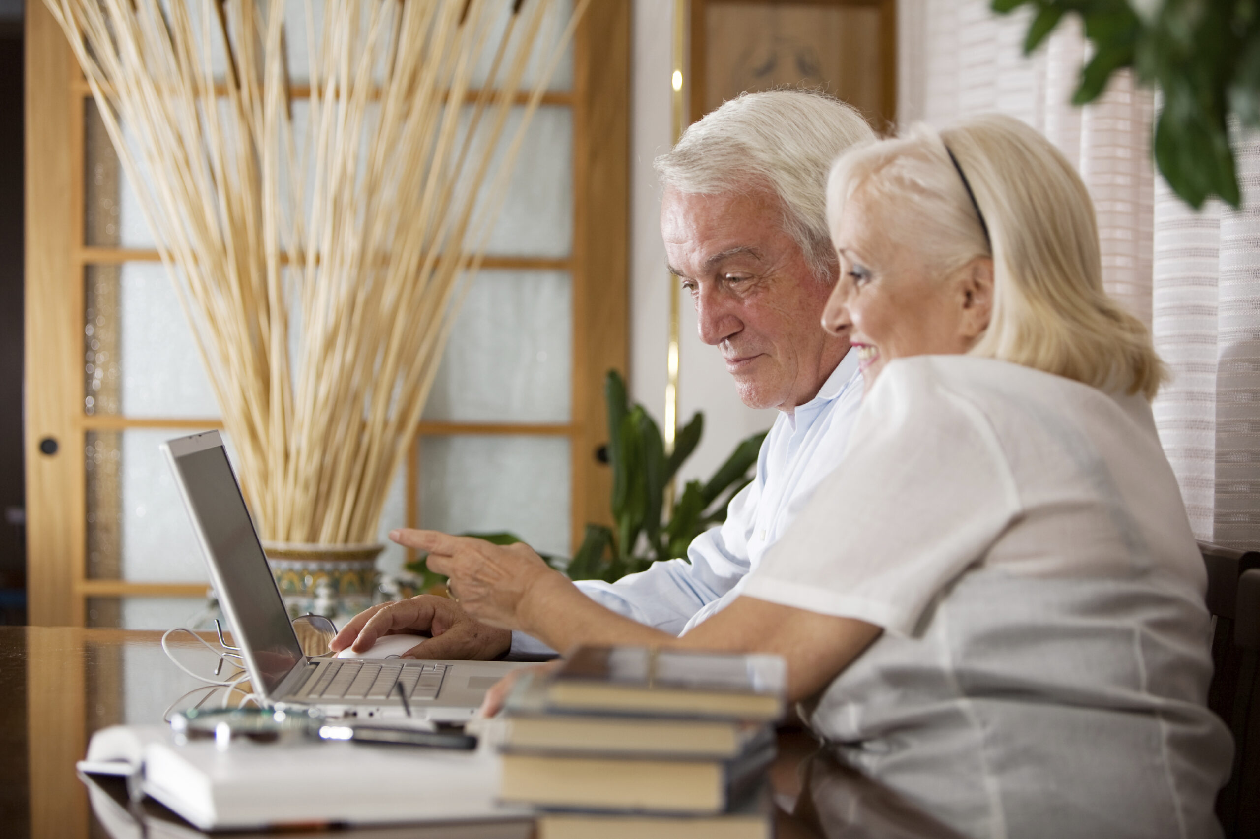 A couple exploring the internet, at risk for identity theft