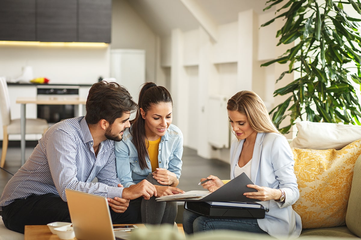 couple looking at bank documents